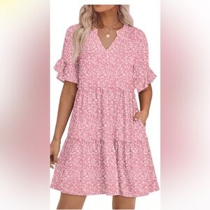 New MLDRA Pink Floral Tiered Ladies Dress, Size L